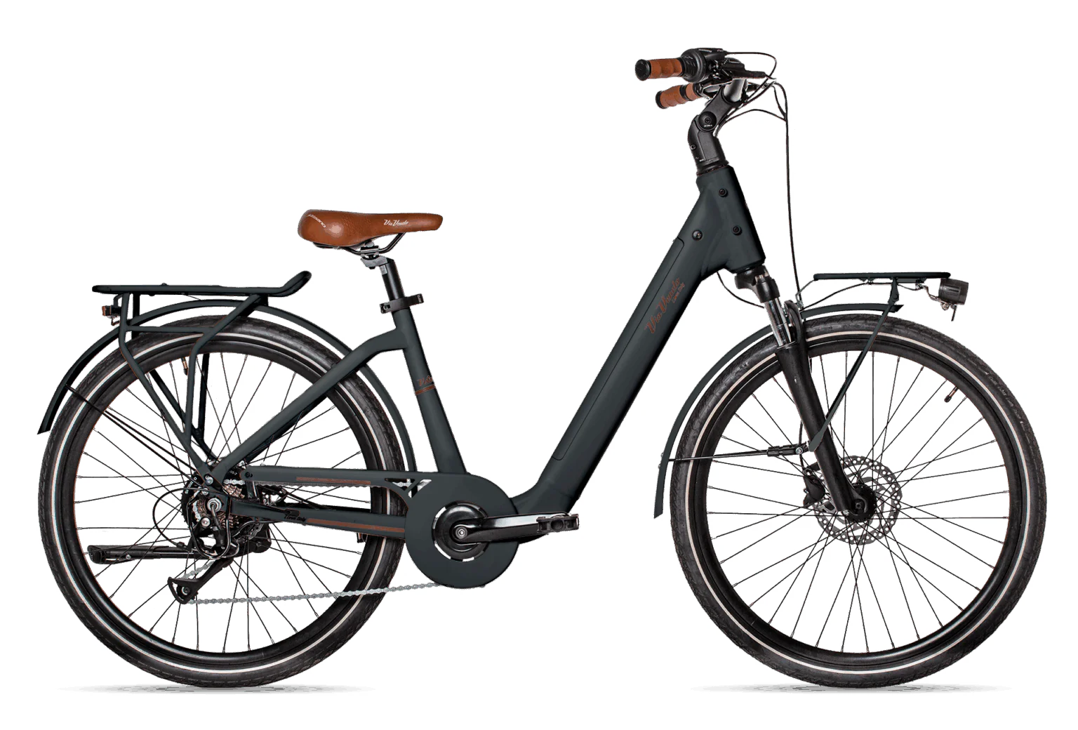 Amata E-Bike Lady city bike elettrica vintage vista laterale colore Nero Polvere di Caffè